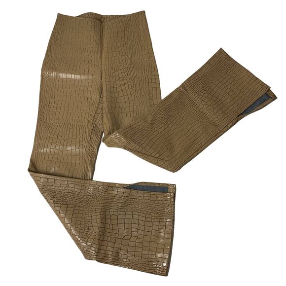 FOLLIES PARIS Light Brown Snake Skin Leather Flare Pants XS - Picture 1 of 9